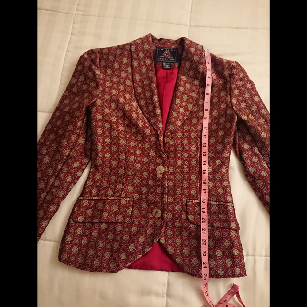 FLAW - Plz Read - Red Brocade THE LIMITED COLLECTION Smoking Jacket - Picture 4 of 13